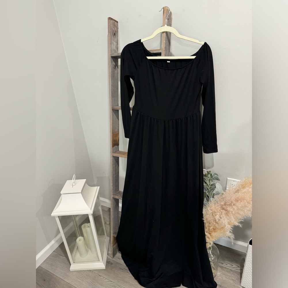 BLACK LONG SLEEVE MAXI DRESS MATERNITY FRIENDLY